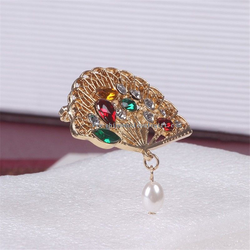 Crystal Rhinestone Fan Shape Brooch