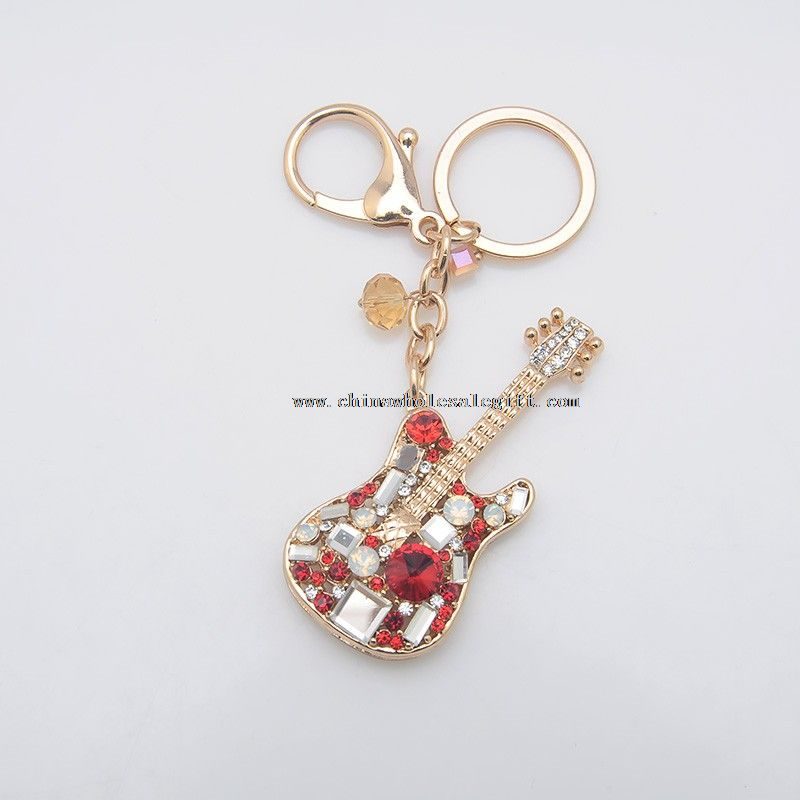 rhinestone 3d guitar shape keychain