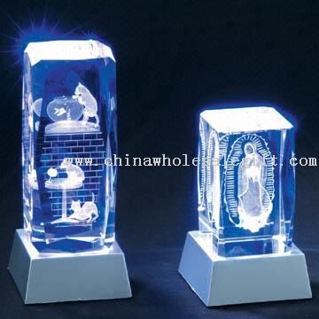 Laser-Engraved Crystal Crafts Base with Three LED
