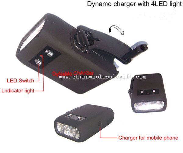 Dynamo-Ladegerät mit 4 LED-Taschenlampe