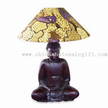 Desk Lamp with Sitting Buddha Wooden Sculpture