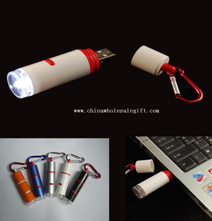 Key chain with USB charged LED flashlight