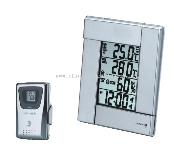 Thermomètre sans fil avec horloge double alarme