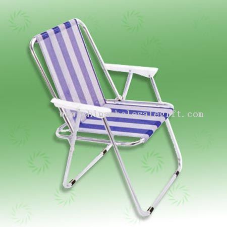 Spring foldable chair with blue & white fabric