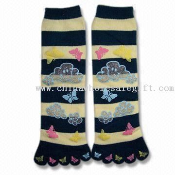 Childrens strikket stribet tå sokker