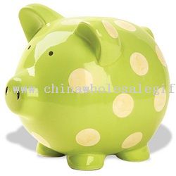 Ceramic Piggy Bank - Green Polka Dots