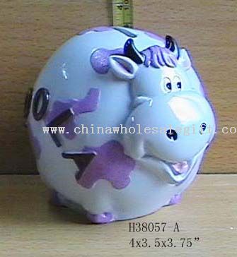 Glaseret Polyresin Purple Cow Bank