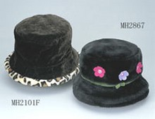 Artificial fur winter hat with flowers images