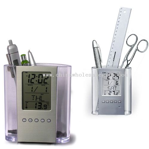 Transparent LCD Clock with pen box
