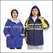 PU/polyester tricot knit combined color parka images