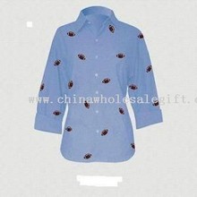 Blue Chambray manches 3 / 4 w Shirt / Football brodé images