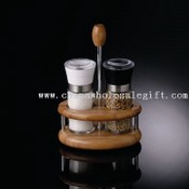 salt pepper menage with bamboo holder images