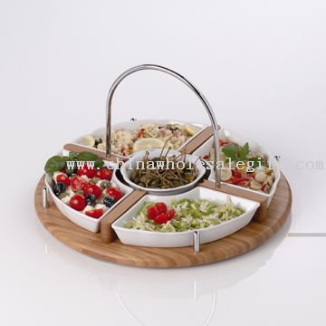 multi trays holder with 5pcs porcelain bowls