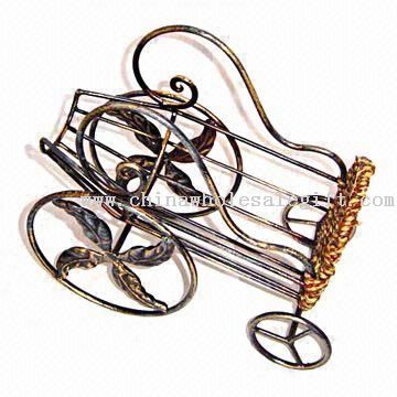 Metal Ornament with Rattan Bottle Holder