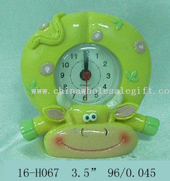 Polyresin Cow Clock w/flower