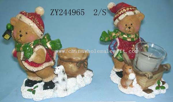 Polyresin Bear W/Candle Holder