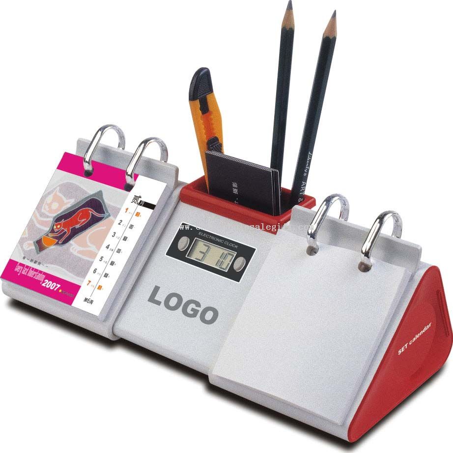 Desktop Calendar with Time and Pen Holder