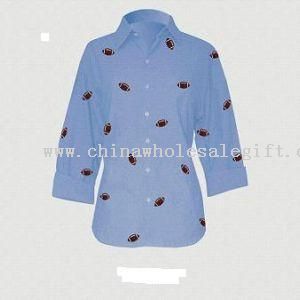 Calcio w/ricamato camicia Chambray 3/4 blu