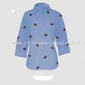 Blue Chambray 3/4 Sleeve Shirt w/embroidered football images
