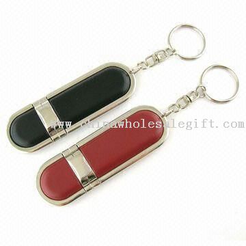 Leather USB Flash Drive with Keychain and 64MB to 8GB Capacity