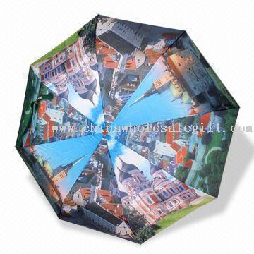 Salgsfremmende paraply med tre-håndtak