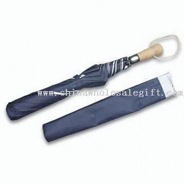 Payung lipat dua lapisan Anti-UV dengan gagang kayu