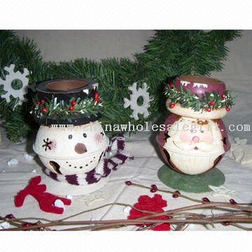 Christmas Candle-holder with Santa or Snowman Bell