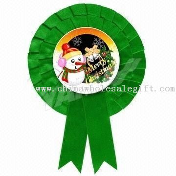 Christmas Rosette Made of Single-faced Polyester Satin Ribbon with Ruffle-pleated Oval