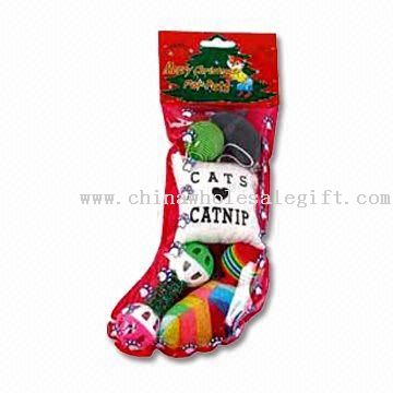 Xmas Cat Gift Stocking with Six Pieces