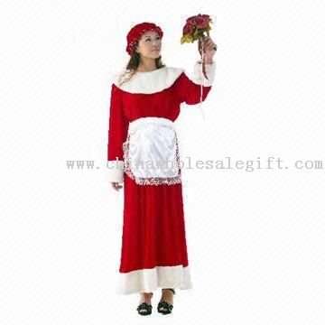 Noel kostümü, % 100 Polyester kadife yapılmış önlük ve şapka ile elbise