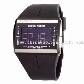 Digital Sports Watch with EL Backlight and Stainless Steel Back Cover