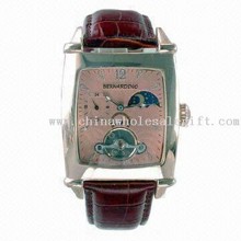 Automatic Moonphase Watch with Open Heart and Genuine Leather Strap images