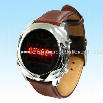 LED Watch con estilo metálico de Shell y duradero Leather Strap