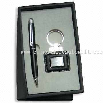 Ball Pen/Keychain Stationery Gift Set with Clock Inside