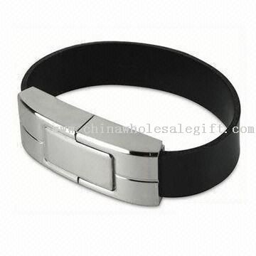 Leather Wristband USB Flash Drive with 32MB to 4GB Flash Memory Storage Capacity