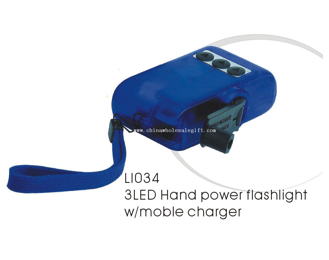 3LED Hand Macht Taschenlampe w / moble Ladegerät