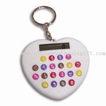 Heart-forme Mini calculatrice avec boutons colorés et de keychain Fonction