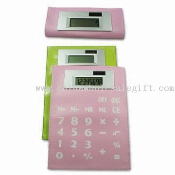 Leather Solar Calculators with 8-digit Display and Magnet