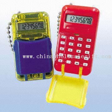 Miniature Eight-digit Calculators with Flip Top Cover and Metal Keychain