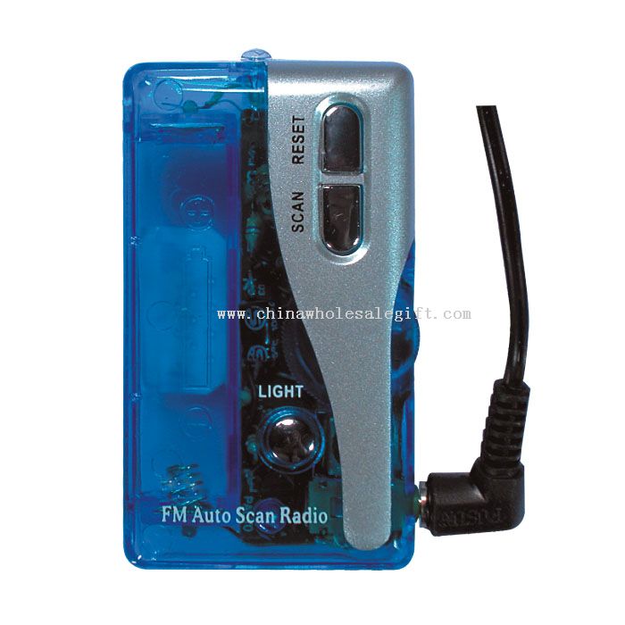 FM-auto scan radio med øretelefon & lys