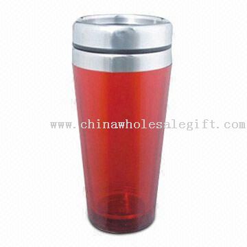 Double Walled Plastic Mug with Stainless Steel Lid and 16oz Capacity