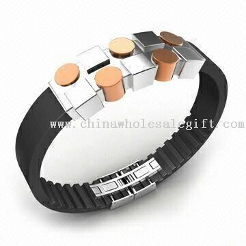 316L Stainless Steel Fashionable Bracelet with IP ROSE Plating and Leather/PVC Rubber Chain