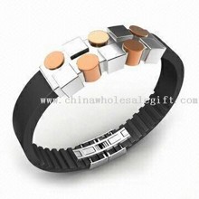 Inox 316L acier inoxydable Bracelet à la mode avec IP ROSE bordé et chaîne caoutchouc cuir/PVC images