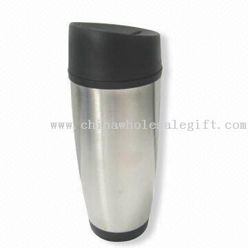 Stainless Steel Travel Mug with Plastic Liner with Pressed Stopper on Lid