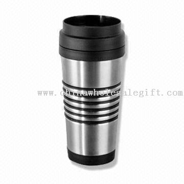 Double-wall Stainless Steel Travel Mug with Six Rubber Grip Rings and Capacity of 16oz