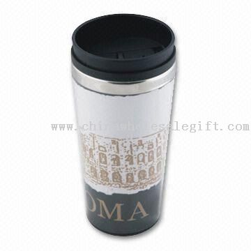 Double-walled Plastic Mug with Paper Insert for Promotion