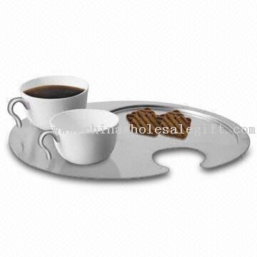 Ceramic Mugs with Stainless Steel Platter