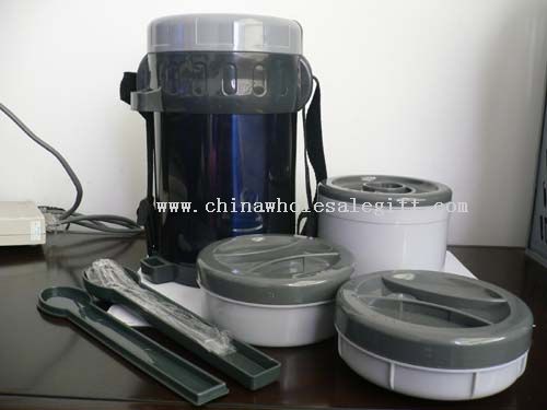 Double-wall Stainless Steel Lunch Container with 3 plastic boxes and spoon or fork