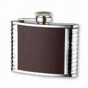 Duples Stainless steel Hip Flask with leather middle