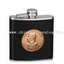 Stainless steel Hip Flask with leather-wrapped and brand images